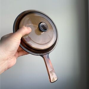 Visions by Corning USA Vintage Amber Glass 0.5L Stovetop Saucepan Pot w/ Lid